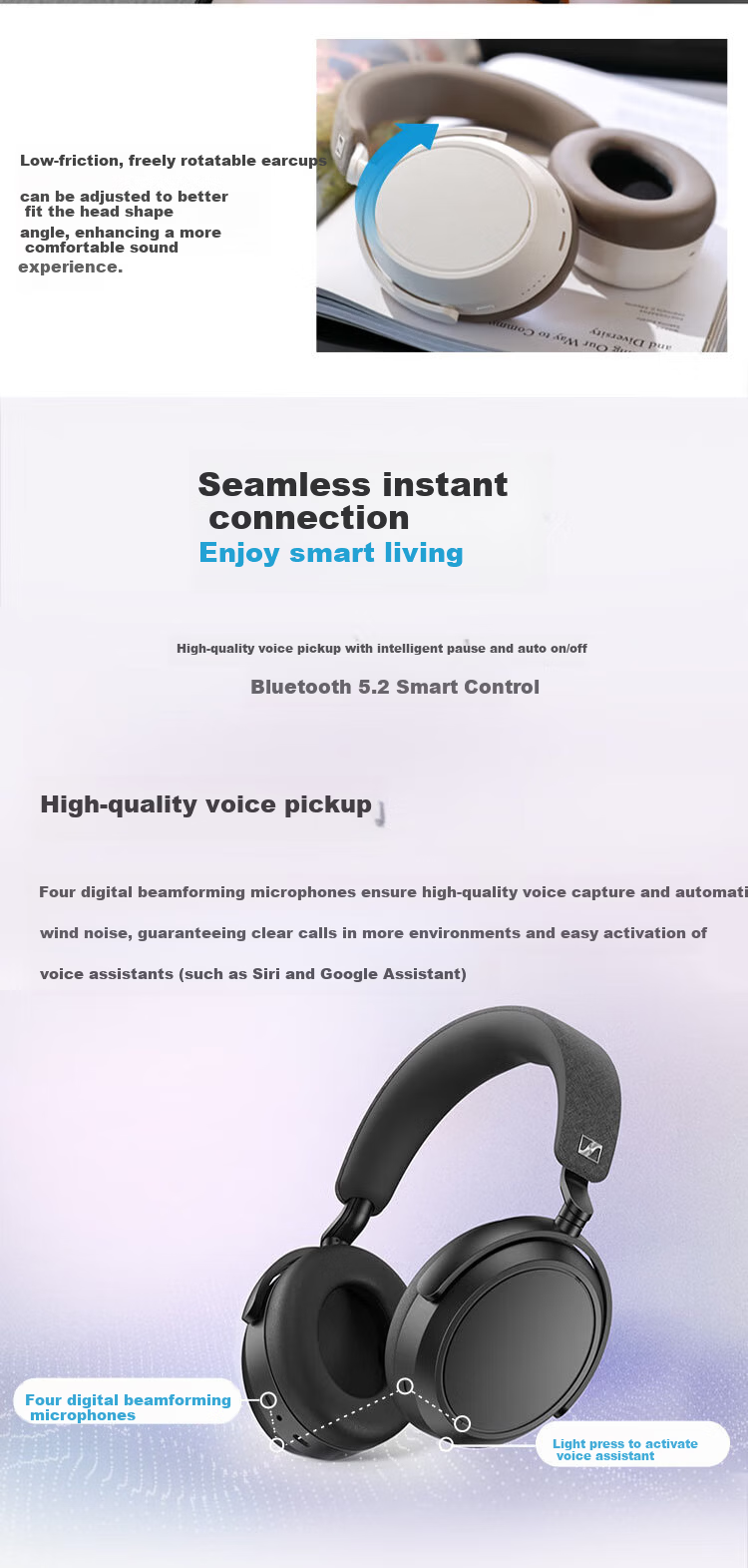 Sennheiser MOMENTUM 4 Wireless Headphones Graphite [Refurbished] Active Noise Cancelling Bluetooth Over-Ear Headphones 5