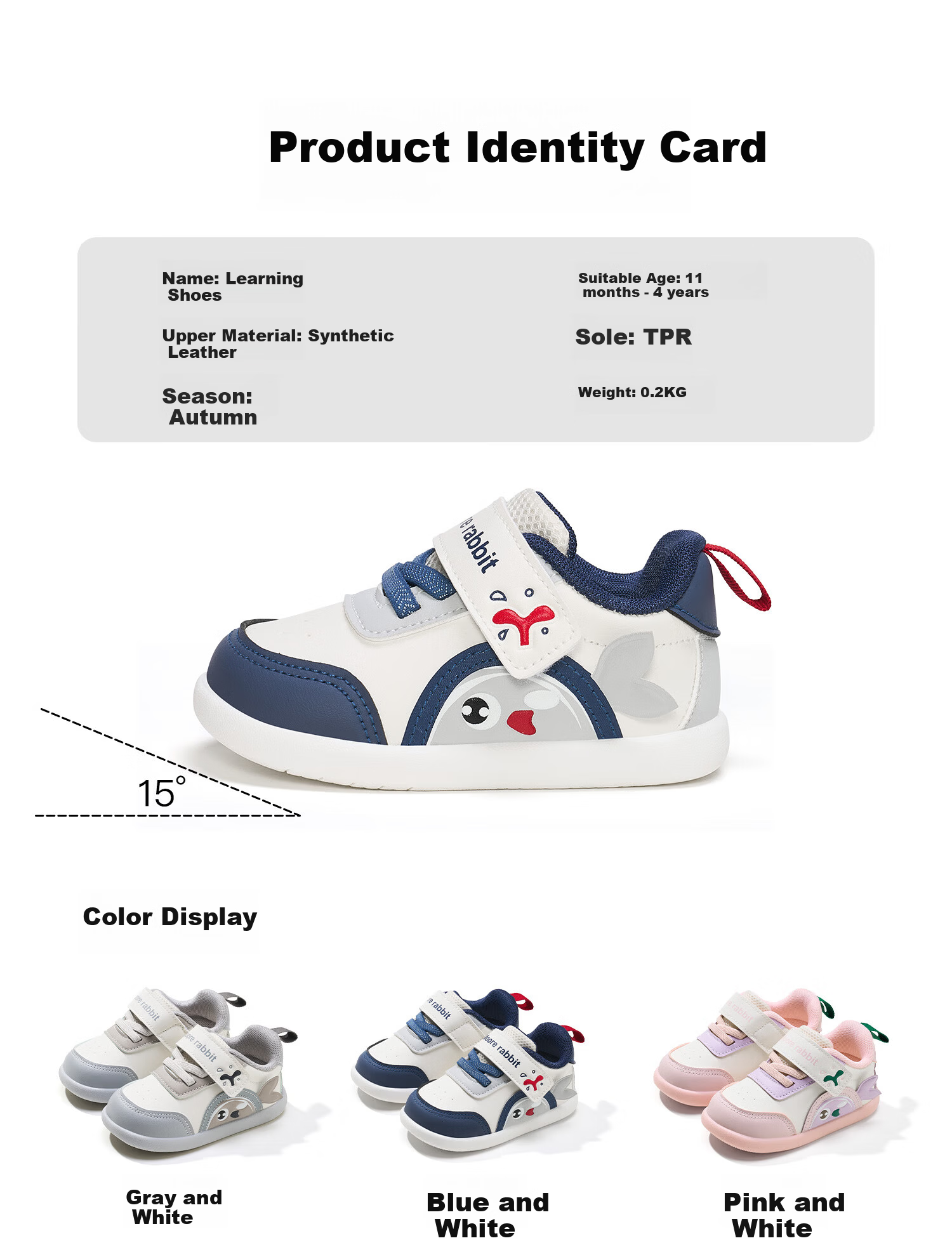More Rabbit Baby Toddler Walking Shoes Boys 2025 Spring Autumn New Girls Soft Sole Waterproof Non-Slip Stable Shoes 5