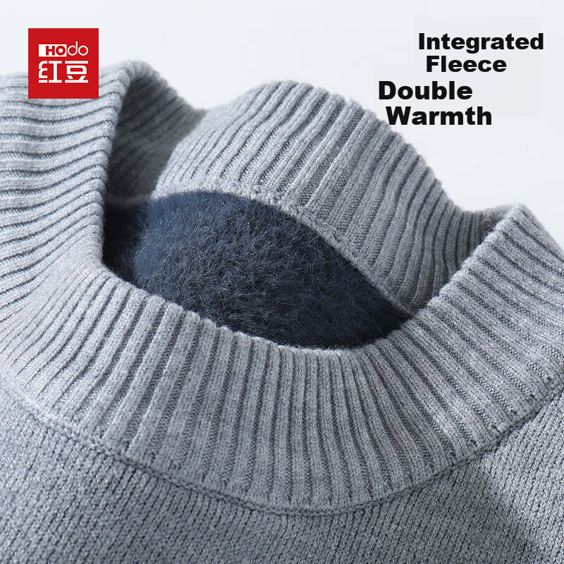 Hodo [Integrated Fleece] 2025 Autumn Winter New Men's Half Turtleneck Fleece-Lined Warm Knit Base Shirt Sweater 3