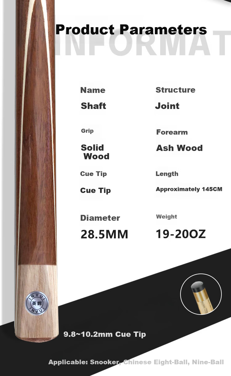 INVUI Pool Cue, Small Tip Cue, Full-Length Cue, Chinese Black Eight Snooker Billiard Cue, 8-Ball Cue, T-01 3