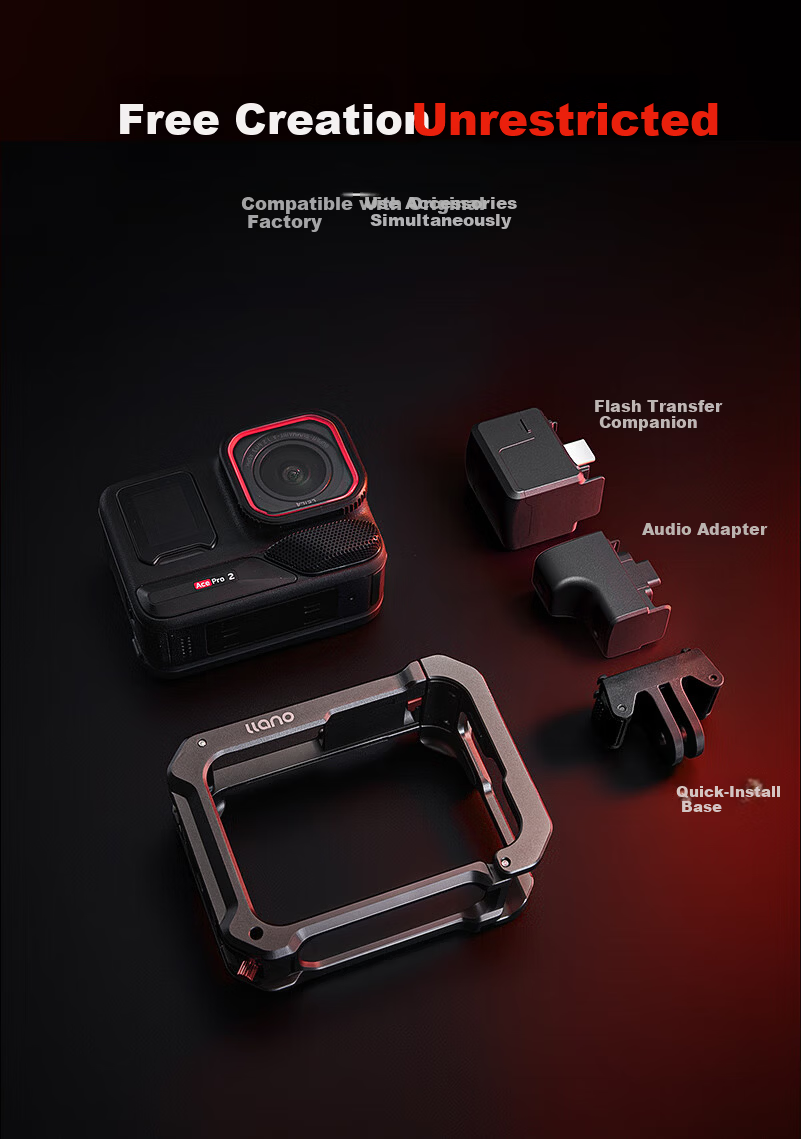 Llano Insta360 Ace Pro 2 Cage Protective Frame Full Coverage Shockproof Quick Release Vlog Photography Expansion Accessory for DJI Vertical and Horizontal Shooting 5