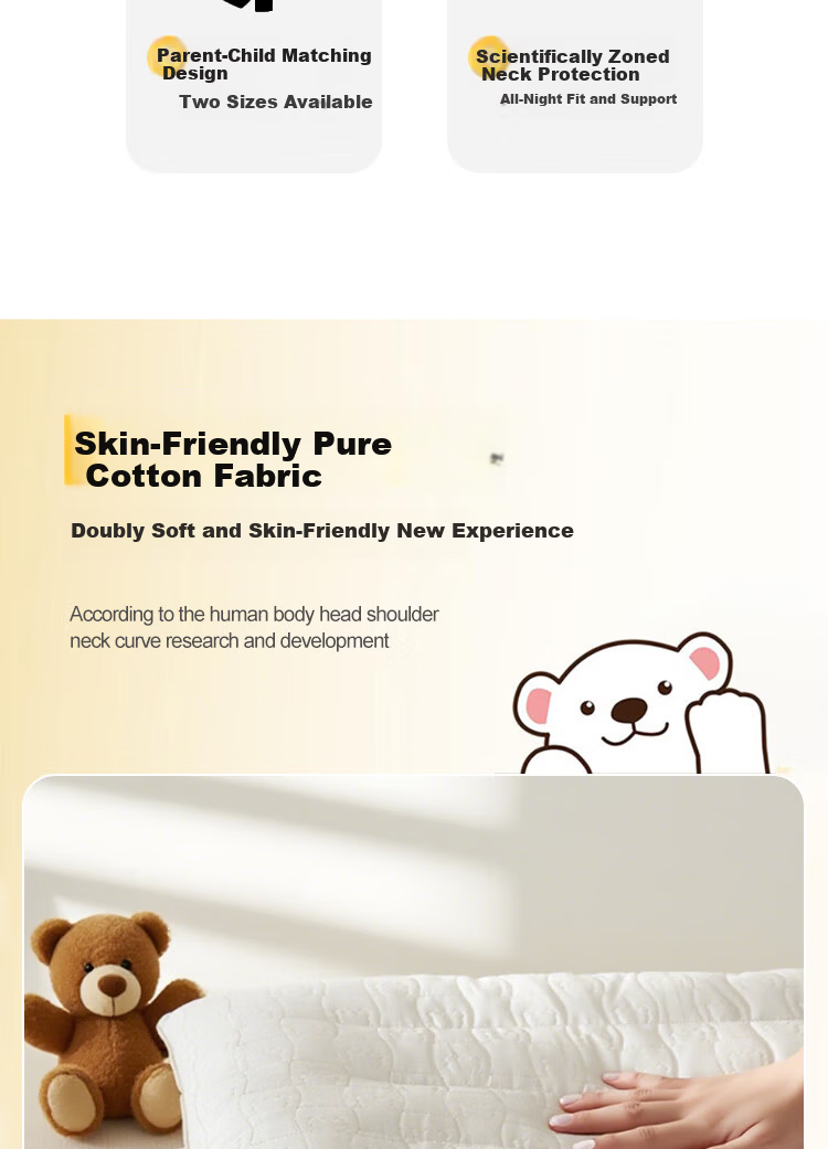 Ranpai Children's Pillow, Cervical Spine Protection, Deep Sleep, Nap, Student Pillow, Beige, for Ages 4-16, 40*60cm 3