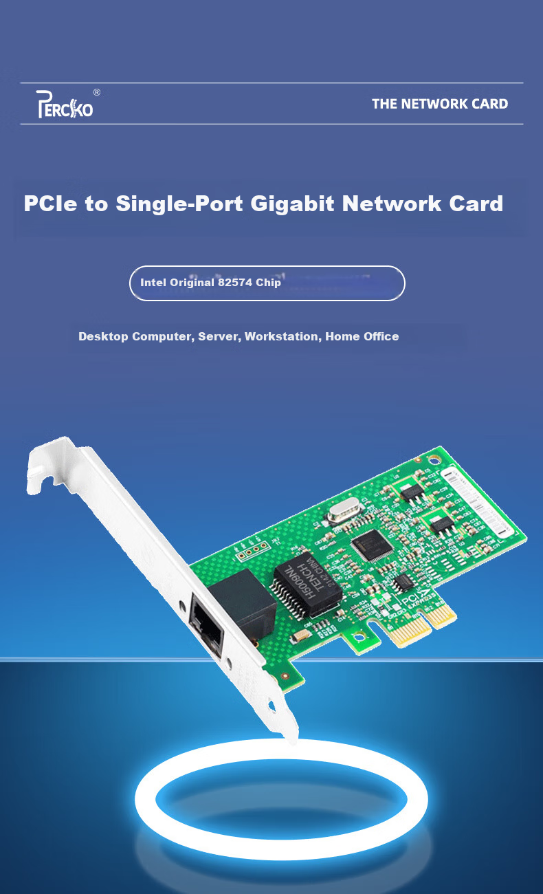 PERCKO Intel 82574 Chip PCI-E X1 Gigabit Single Port Desktop Wired Network Card 9301CT Support Diskless Compatible EXPI9301CTBLK 1