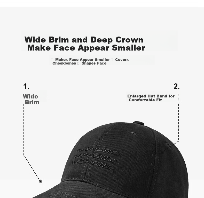 Bejirog Men's Four-Season Slim Face Baseball Cap Women's Sun Protection Sports Versatile Large Head Circumference Trendy Fashion Duckbill Hat 2