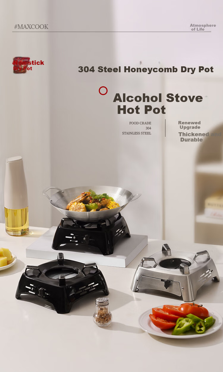 MAXCOOK 304 Stainless Steel Hot Pot Alcohol Stove Small Hot Pot Dry Pot Solid Fuel Outdoor Household 24cm MCT6865 2