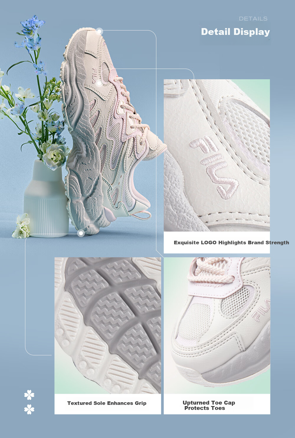 FILA Official Fern Leaf Men's Dad Sneakers 2026 Summer Breathable Casual Sports Shoes 18