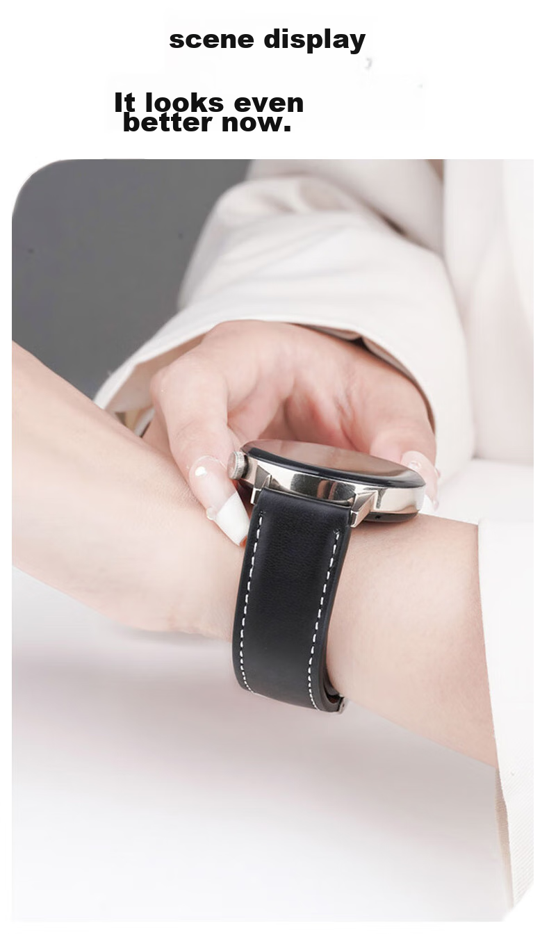 Watchbond Leather Watch Strap Compatible with Huawei Watch 5/GT6, GT6 Pro, GT5, GT4, 5 Pro, Runner 2, Magnetic Buckle, No Hole Folding Clasp, Smart Sports 22mm Wristband 8
