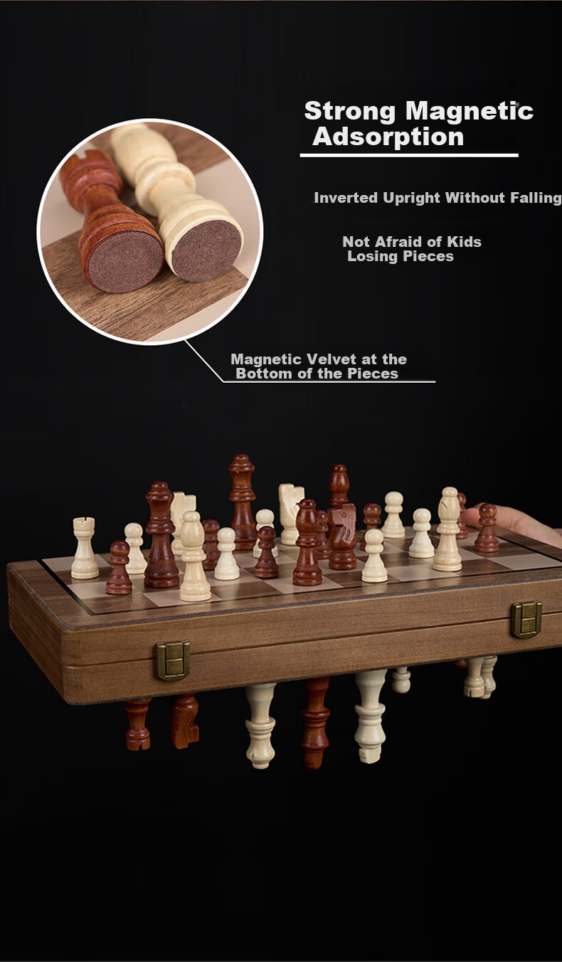 Guan Xiao Er Magnetic Foldable Portable Solid Wood Chessboard High-Grade International Chess for Elementary Children Tournament Camping 2