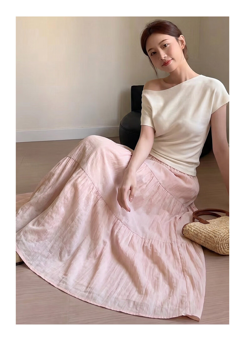 Langsha Women's Summer 2026 New High-Waist Slimming A-Line Pleated Long Skirt Elegant Sweet Puffy Cake Skirt 12