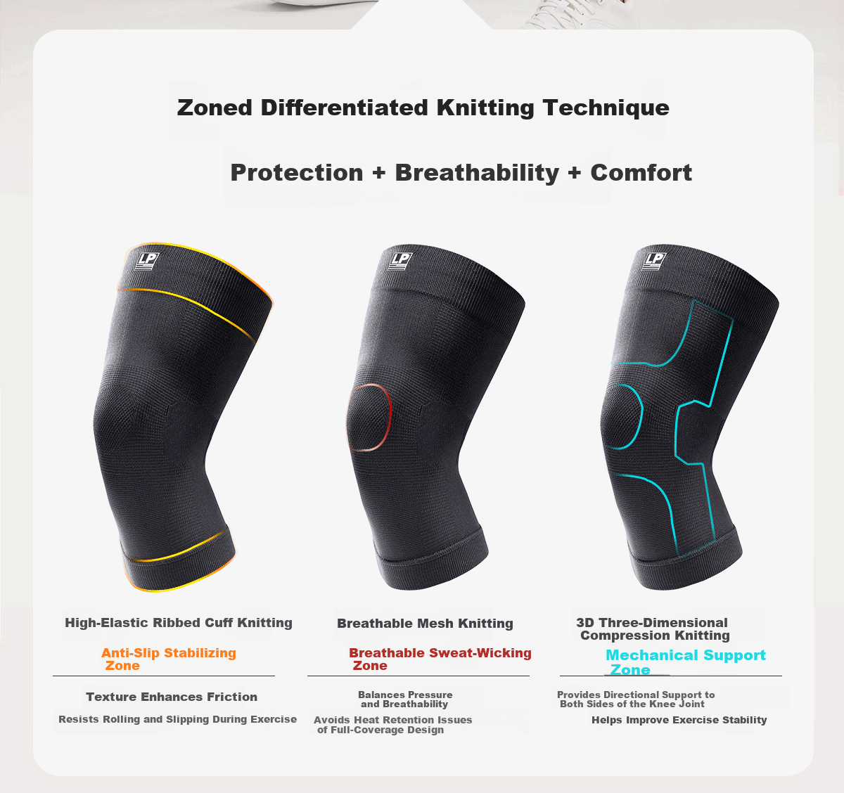 LP 1617CK Women's Lightweight Breathable Non-Slip Compression Knee Support Black Pair M 6