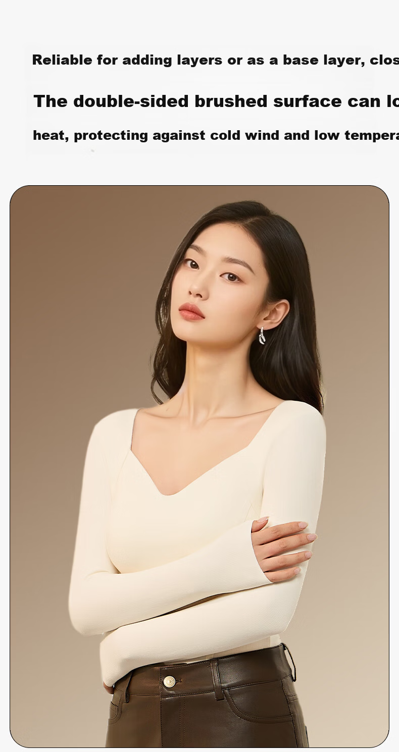 Herbal Original Thermal Autumn Shirt for Women with Chest Pad, Skin-Friendly Base Layer, Double-Sided Brushed Heat-Generating Long Sleeve Top for Fall and Winter 2