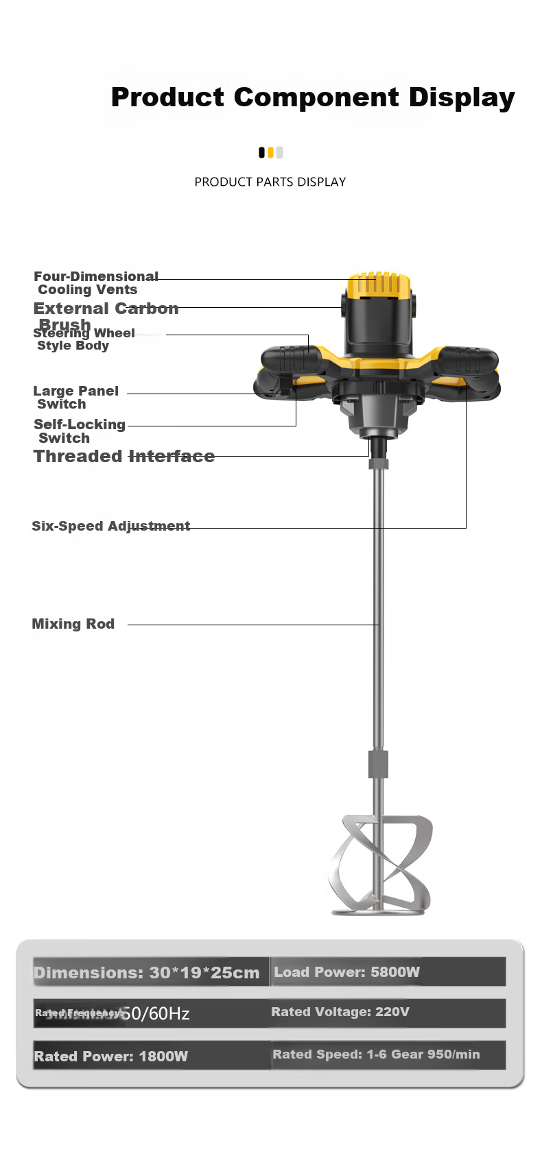 Aired High-Power Electric Mixer for Putty Powder, Cement Mortar, Paint, and Dough Mixing 13