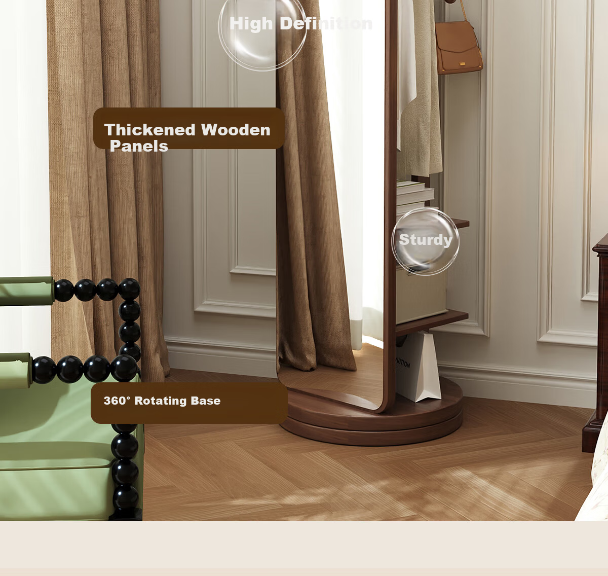 Millennium Huafu Full-Length Rotating Dressing Mirror Floor Mirror with Movable Bedroom Coat Rack Integrated Fitting Mirror 5