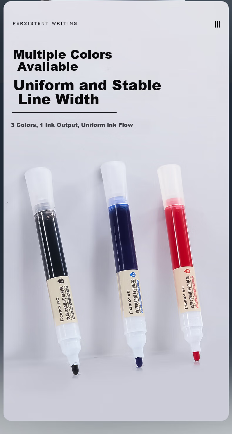 Comix Durable Liquid Ink Whiteboard Marker 1.8mm Erasable Non-Smudge Office Meeting Parent-Child Teaching Colored Whiteboard Markers 3-Color Assorted 4pcs/Box Stationery EW716 8