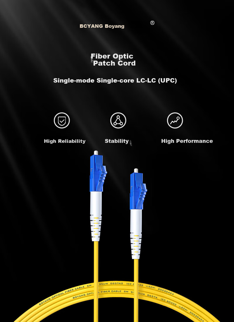 BOYANG Telecom Grade Fiber Optic Patch Cord LC-LC (UPC) 1m Single Mode Simplex Φ2.0 Flame Retardant Low Smoke Halogen-Free Fiber Optic Patch Cable LC-LC BY-105S 1