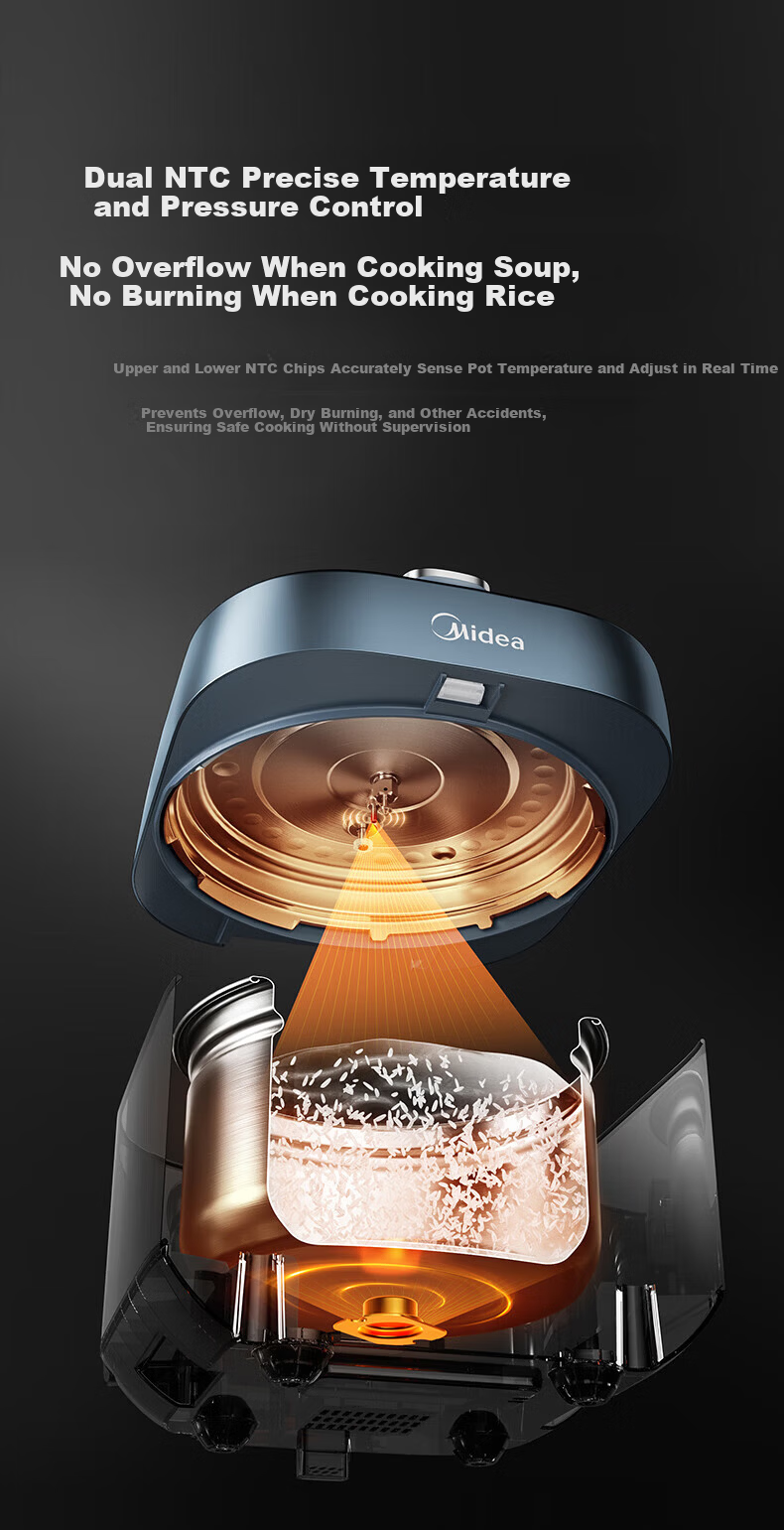 Midea 0-Coating Flame Rapid Aroma Electric Pressure Cooker 8-Minute One-Dish 5L High-Pressure Cooker Smart Dual Pot Rice Cooker Home Use JD C5147 19
