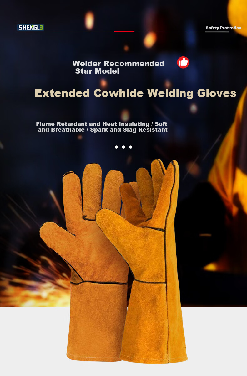 SHENGLI HS624Y Welding Gloves, Cowhide Canvas Patchwork, Wear-Resistant, Anti-Scalding, Industrial Heat-Insulating, Protective Welding Gloves, 26cm, 1 Pair 1
