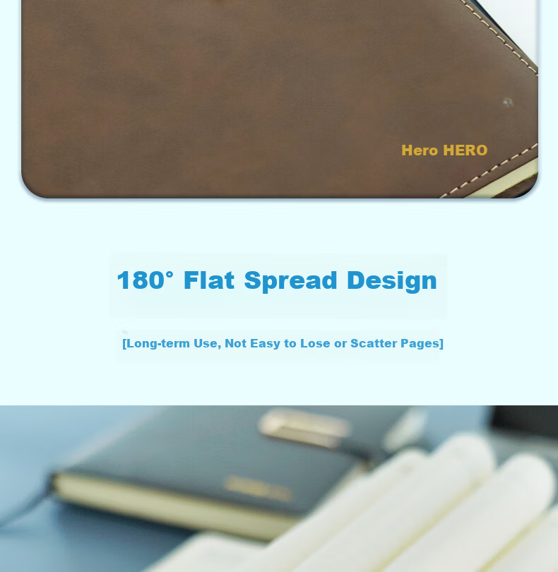 HERO A5 Business Notebook Thickened Hard Cover Soft Leather Simple High-End Gift Meeting Portable Office Stationery Lined Tearable Diary Journal Binder 10