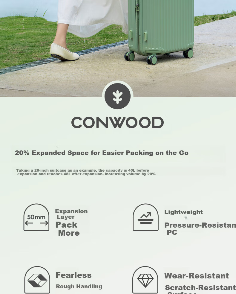 CONWOOD Expandable Trolley Suitcase with 360° Spinner Wheels TSA Lock Travel Luggage PC131 Dark Green 20 Inch 2