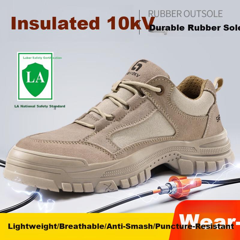GUYISA Men's Summer Breathable Insulated Electrician Safety Shoes Anti-Smash Anti-Puncture Comfortable Durable Work Shoes 5115NKV Size 41