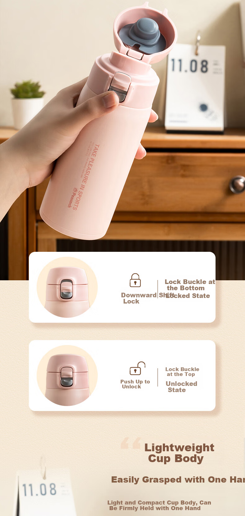 Peacock Insulated Tumbler 316 Stainless Steel Large Capacity Portable Car Cup for Students Men and Women White 400ml 3