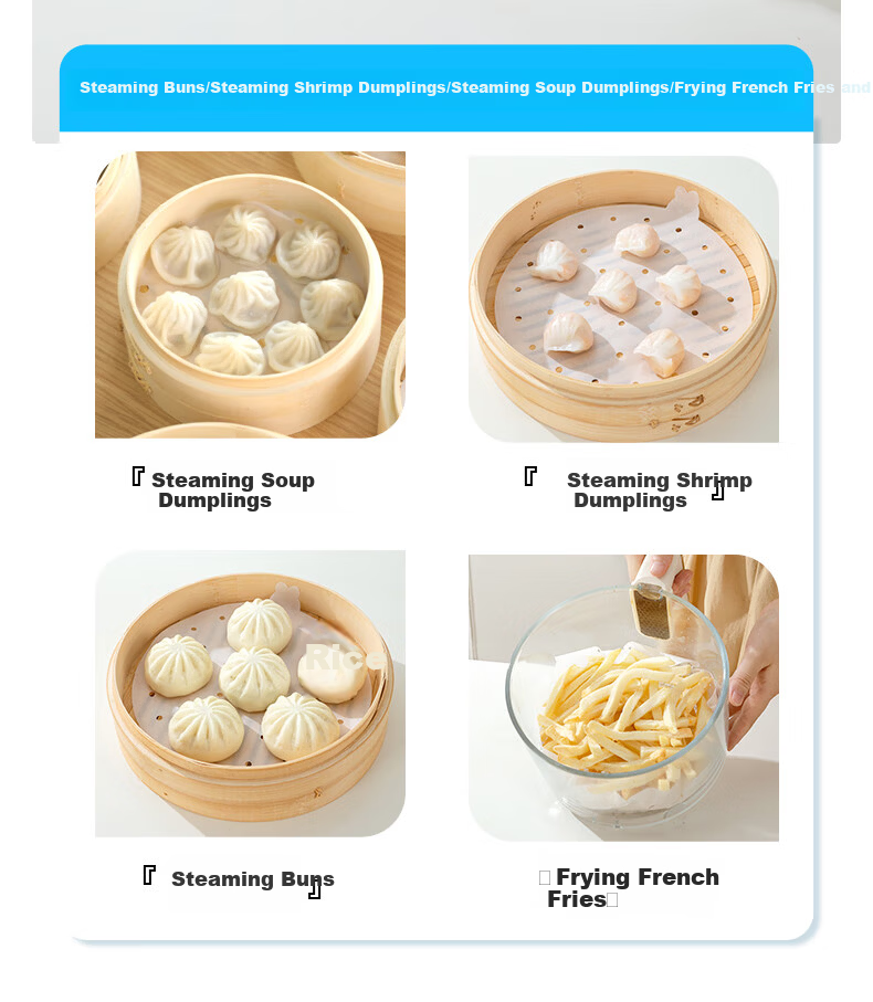 Erlijia Disposable Food-Grade Non-Stick Steamer Paper for Buns and Mantou, Round with Handle, Household Steamer Liner Paper 13