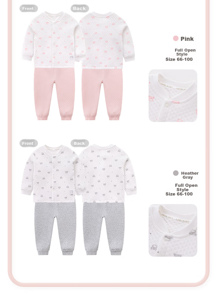 Labi Baby Children's Home Wear Set, Autumn And Winter Boys And Girls Thermal Underwear Set, Shoulder Opening Pink, Size 100 16
