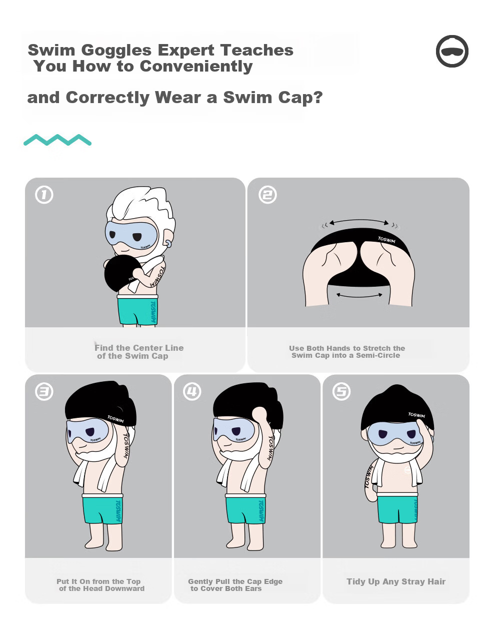 TOSWIM Eco-Friendly Silicone Swim Cap Comfortable Non-Tight Ear Protection Long Hair Waterproof Pool Swimming Cap Ink Shadow White Lettering 11