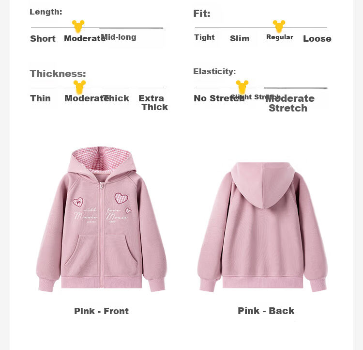 Disney Kids Jacket 2026 New Spring Girls Plaid Hooded Casual Sweatshirt TD3ES031 Pink 140 5