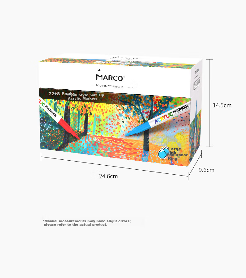 MARCO Liquid Acrylic Soft Tip Marker 60 Colors Children's Student Gift Box Set Stackable Watercolor Markers Paint Pens Kindergarten Art Sketching Travel Set 13