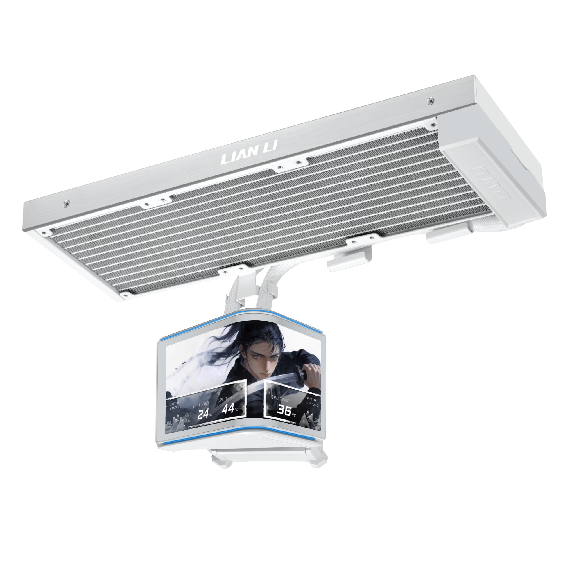 LIANLI Lianli Hidden Flow 2nd Gen Integrated Water Cooling CPU Cooler Inverted Water Cooling Tube Fanless - White Curved OLED Screen/360 Water Cooling/Fanless