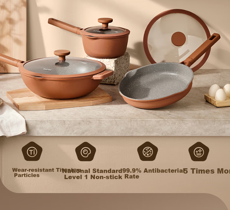 SUPOR SUPOR Wok And Frying Pan Set, Titanium Iron Non-Stick Cast Iron Skillet without Coating, Two-Piece Set Compatible with Open Flame And Induction Cooktop TP2508E 2