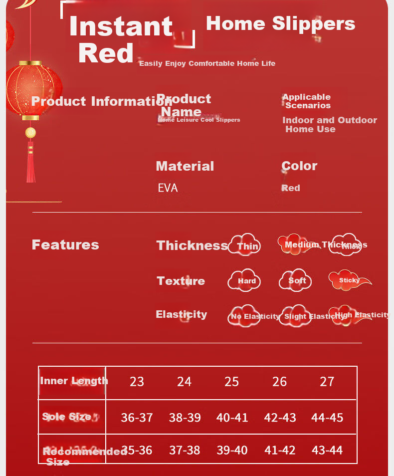 XGGC Red Slippers for the Year of Birth Women Indoor Home Non-Slip Couple Thick Sole Wedding Sandals Men Red 36-37 3