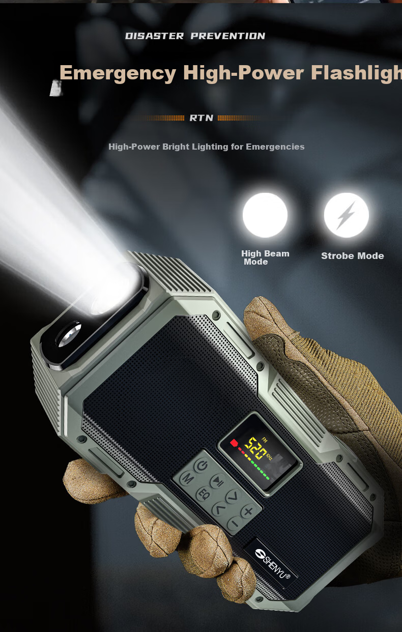 SHENYU Hand-Crank Generator Radio Full-Band High-Quality Sound Flashlight Multifunctional Solar Emergency Military Bluetooth 10