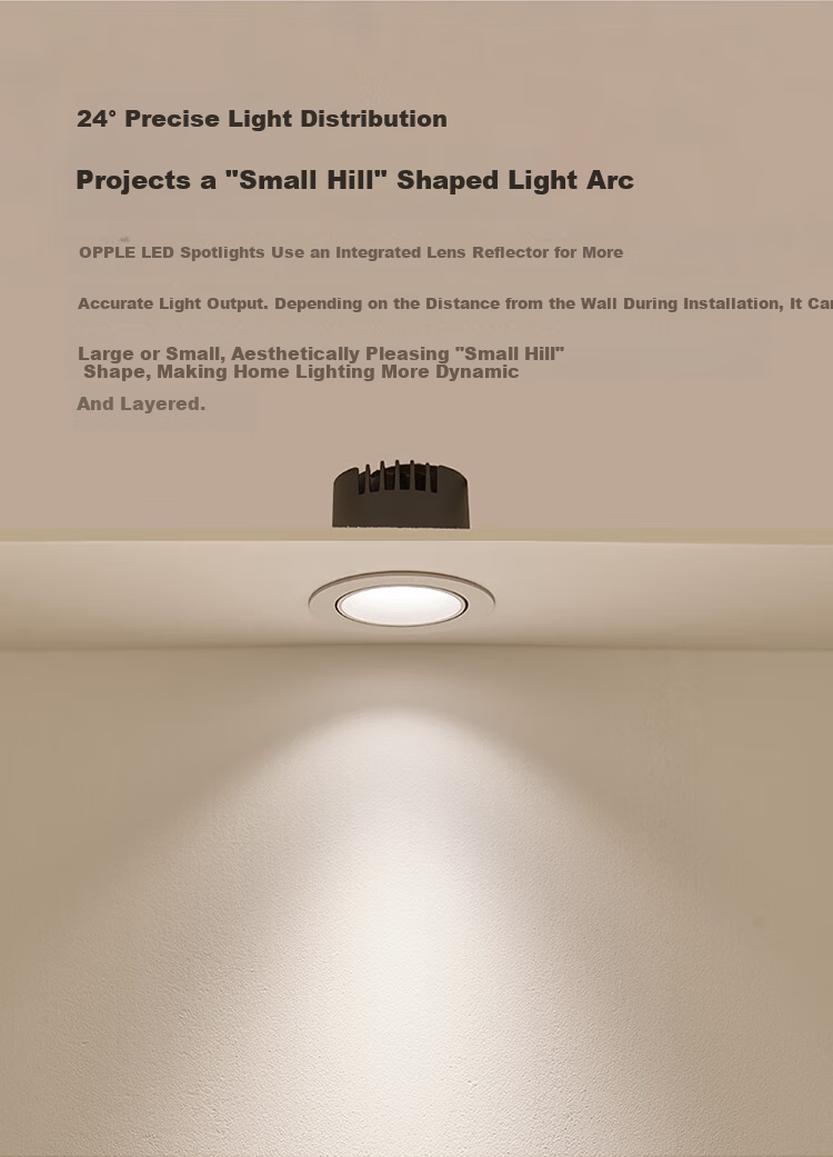 OPPLE High CRI Anti-Glare LED 24° Adjustable Spotlight Bright Aluminum 7W White Light Cutout 7.5-7.8cm 4