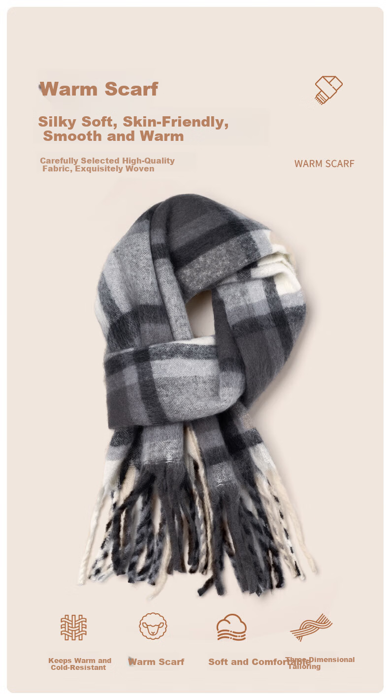 TUCANO New Sweet Colorblock Winter Scarf for Women Fashionable Warm Tassel Shawl Korean Style Scarf New Year Gift 1