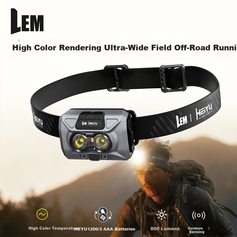 LEM Headlamp Outdoor Mountaineering Hiking Trail Running Night Fishing Sensor Bright Rechargeable Head-Worn Light