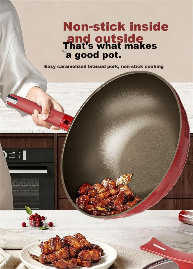 CHUI DA REN Wear-Resistant King Titanium Non-Stick Frying Pan Household Oil-Gathering Flat Bottom Gas and Induction Cooker 0 Fluorine Coating Stir-Fry Pan 9