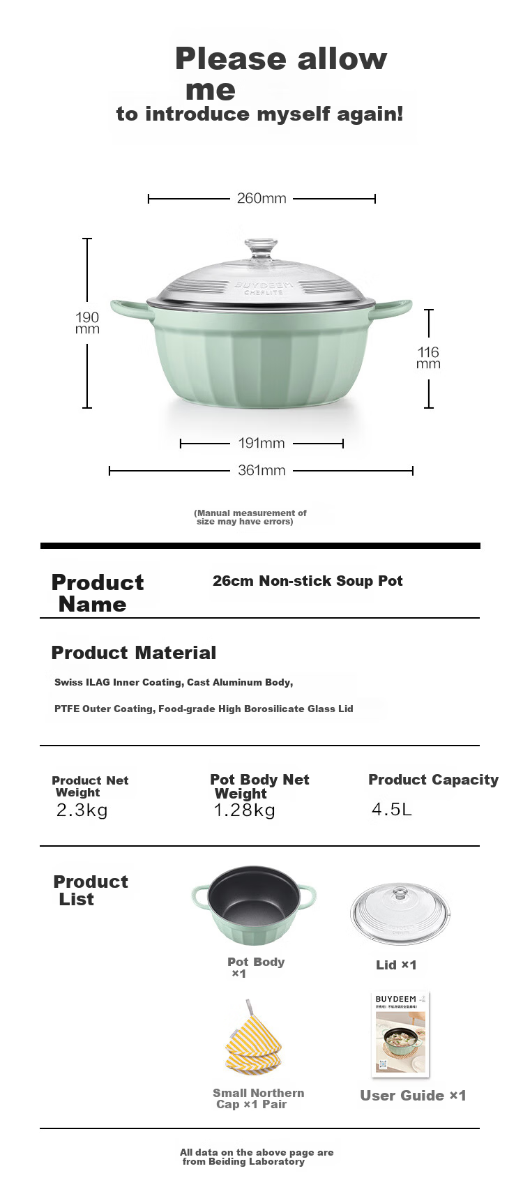 Buydeem Non-Stick Soup Pot Multi-Use 26cm Light Cedar Green 11