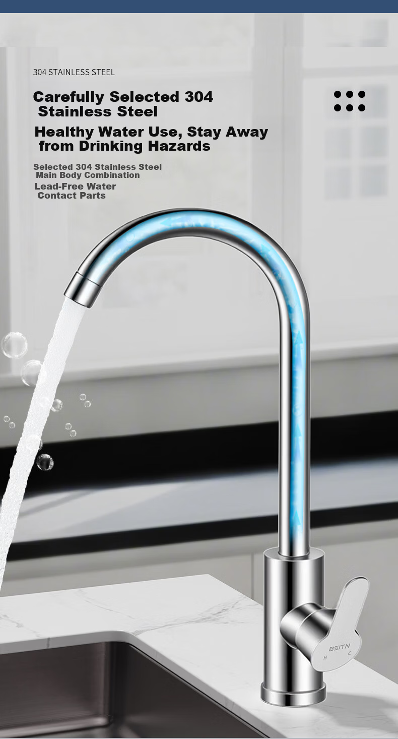 BSITN 304 Stainless Steel Kitchen Faucet Sink Vegetable Washing Basin Dishwasher High Polish Dual Temperature Hot and Cold Rotatable Faucet B1087 15