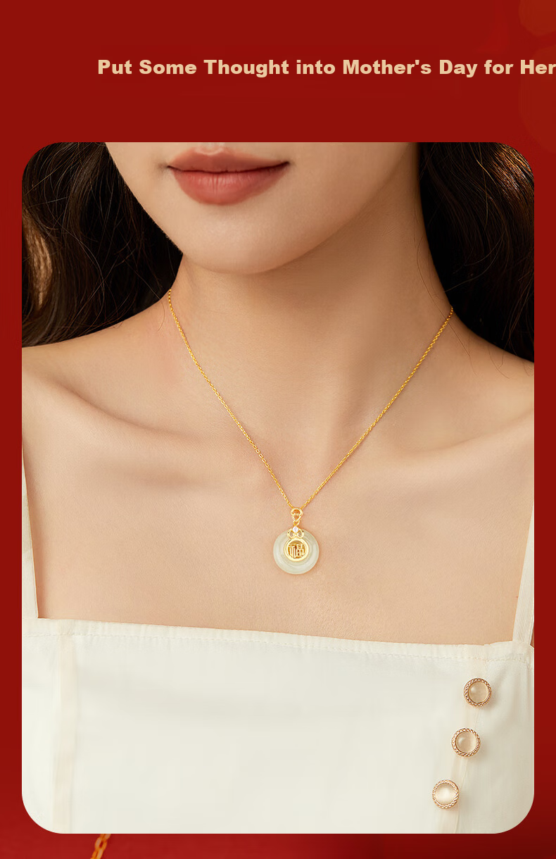 GLTEN Peace Buckle Silver Necklace Women's Hetian Jade Pendant Birthday Gift Lightweight Luxury Niche for Girlfriend Wife Mom 3
