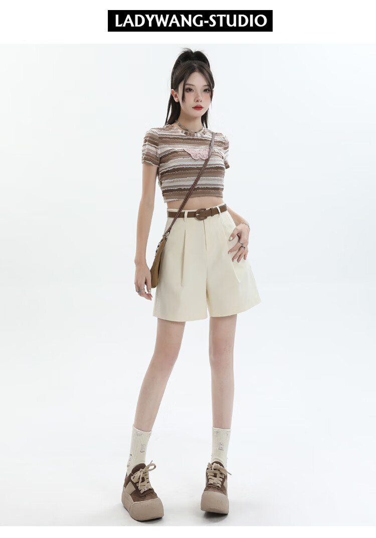 Jeanswest Women's 2026 Summer Cotton High-Waist Fashion Straight-Leg White Mid-Length Shorts XL 26