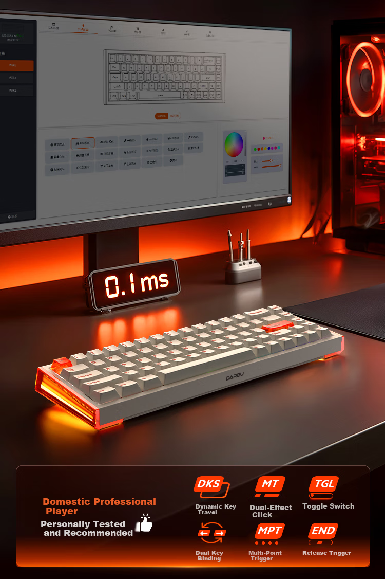 DAREU COOL68 Magnetic Switch Keyboard RT Gaming Mechanical Keyboard 8K Polling Rate Hot-Swappable RGB Dual-Drive Lightbox Valorant 68-Key Layout COOL68 Berry Red 11