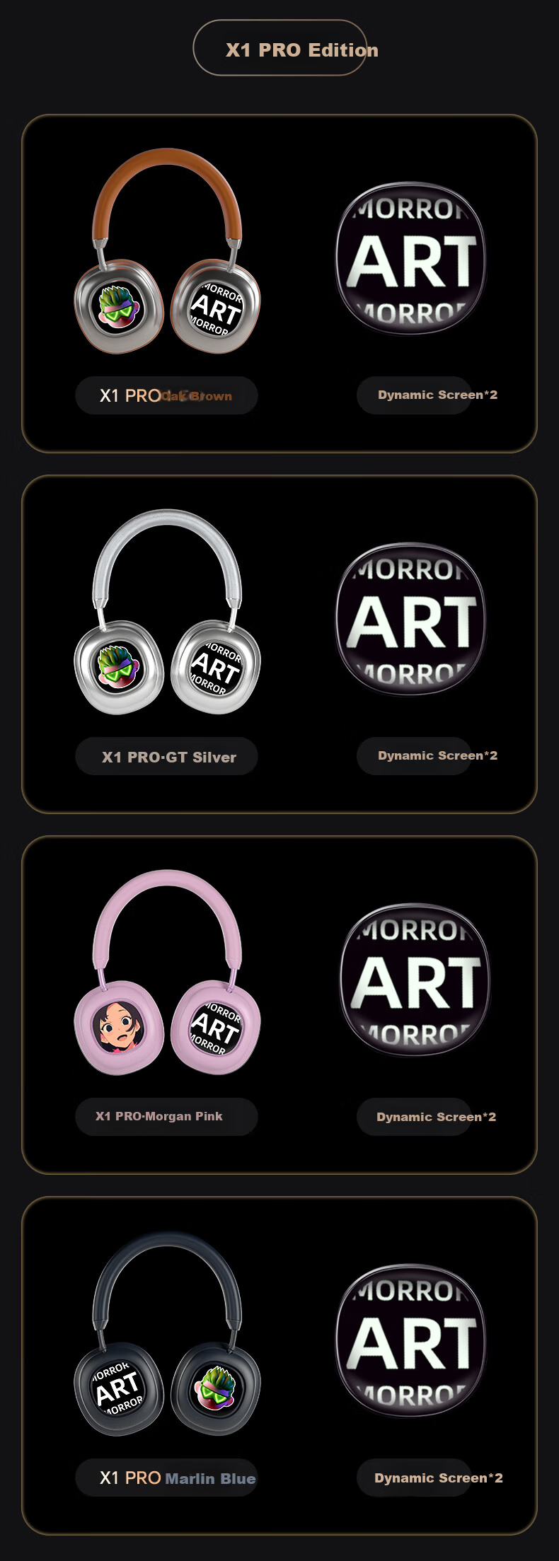 MORRORART VWS X1 Wireless Bluetooth Headphones with Active Noise Cancellation, Touch Screen, Long Battery Life, Birthday Gift, Compatible with Apple And Huawei, Standard Single Screen Version GT Silver 16