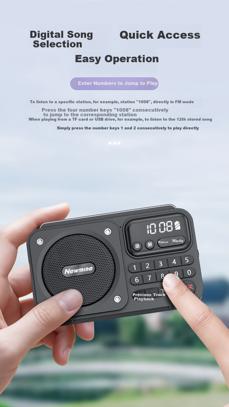 Newmine N123 Portable Mini Semiconductor Multifunction Radio Player for Elderly with Card Slot Rechargeable Bluetooth Speaker Blue 11