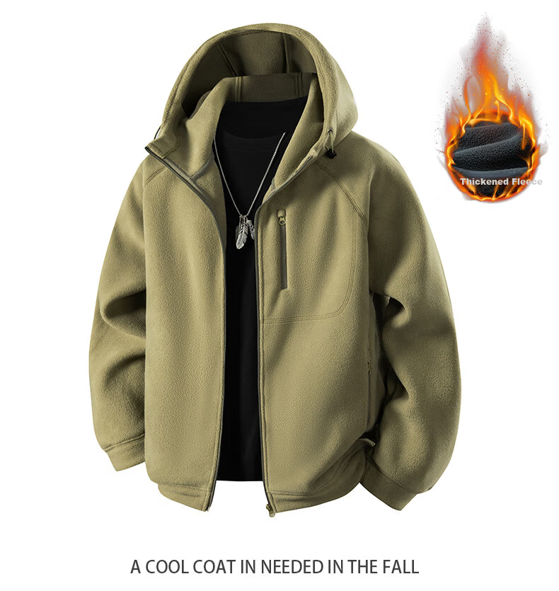 Jeanswest Men's Spring Casual Loose Warm Thick Fleece Jacket Hooded Versatile Comfortable Fleece Top 9