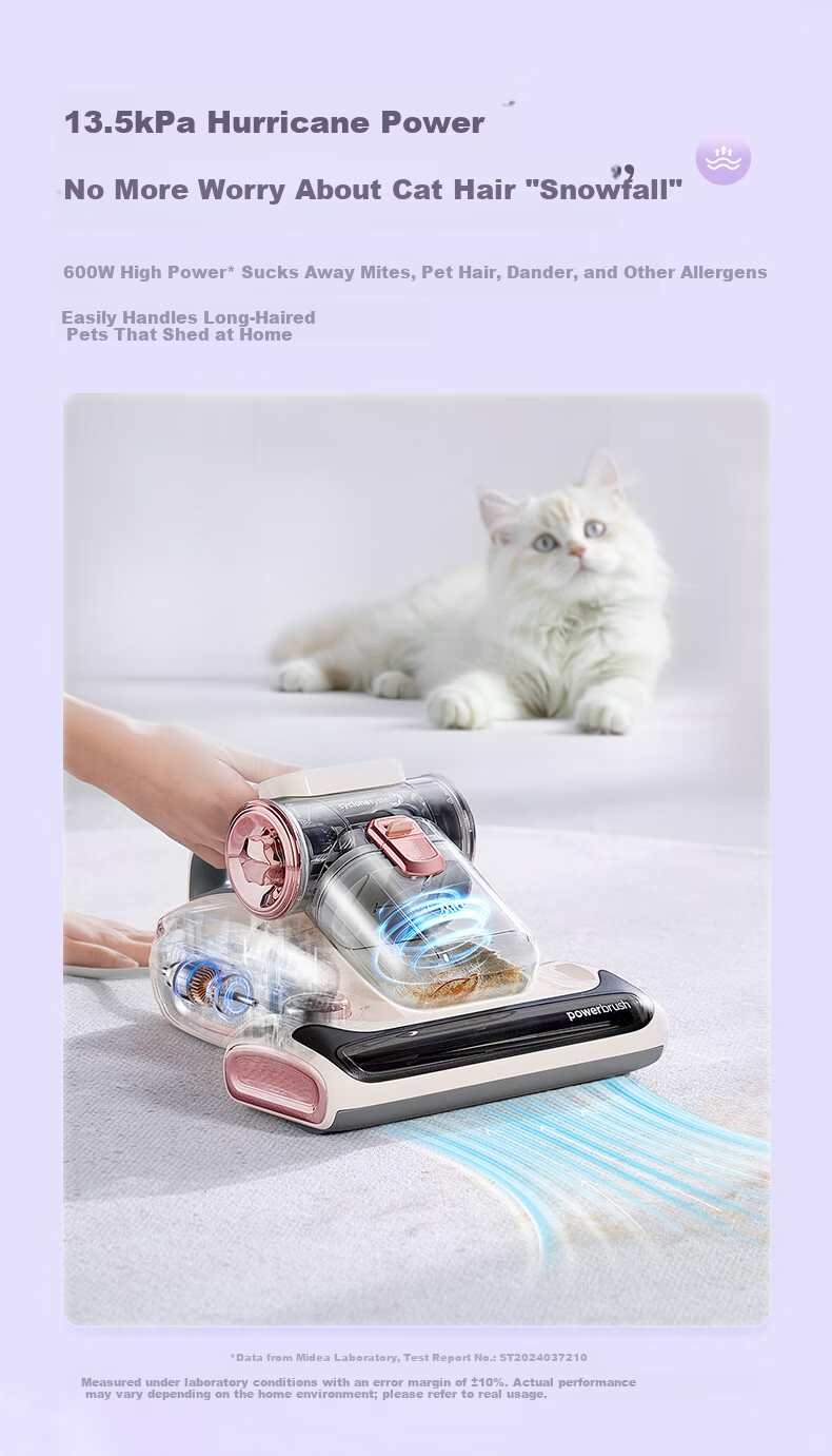 Midea Little Lightning Mite Removal Device [Mother and Baby Grade] BC8pro Bed Treasure Pet Hair Vacuum Cleaner Home High-Temperature Sterilization 3-in-1 Powerful Suction Vacuum and Mite Removal Machi 16