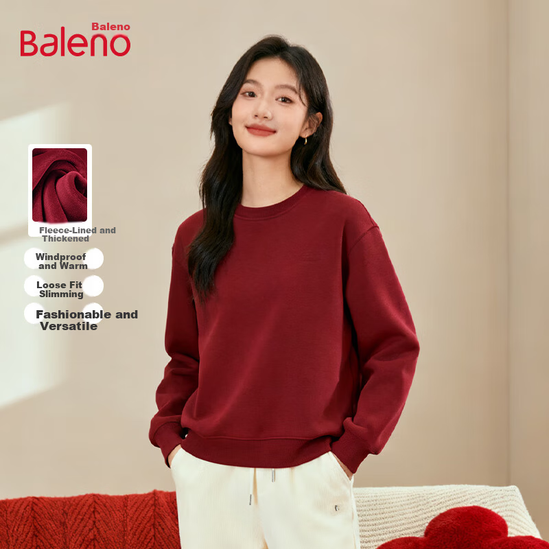 Baleno Red Fleece-Lined Warm Plus Size Long Sleeve Women's Sweatshirt 2026 Year of the Horse New Year Inner Wear Top for Women