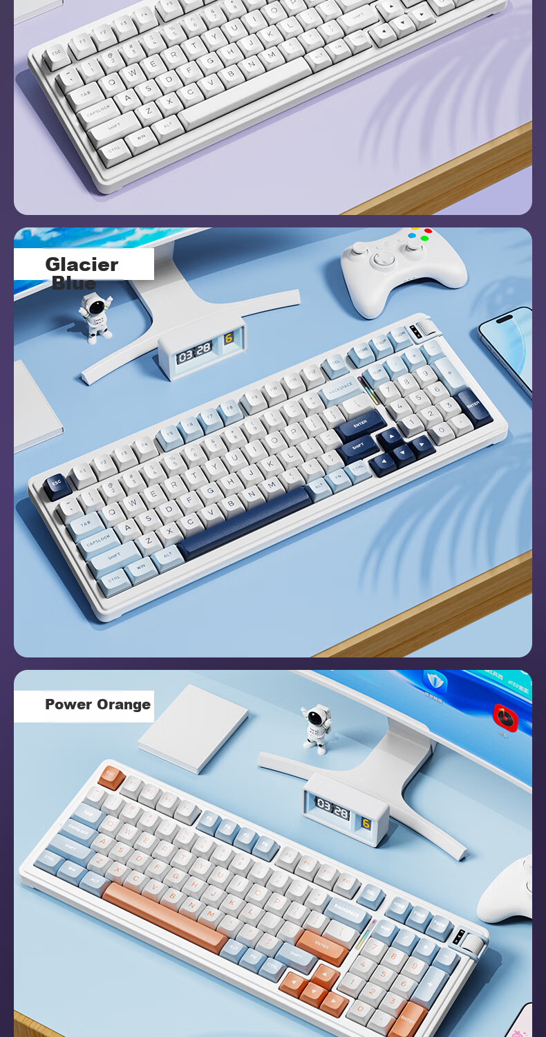 KZZI K98V2 Tri-Mode Mechanical Keyboard Wireless 2.4G Bluetooth Wired 98-Key RGB Customizable Keyboard Glacier Blue Light Feather V2 Silent Switch for Home Office Gaming 13