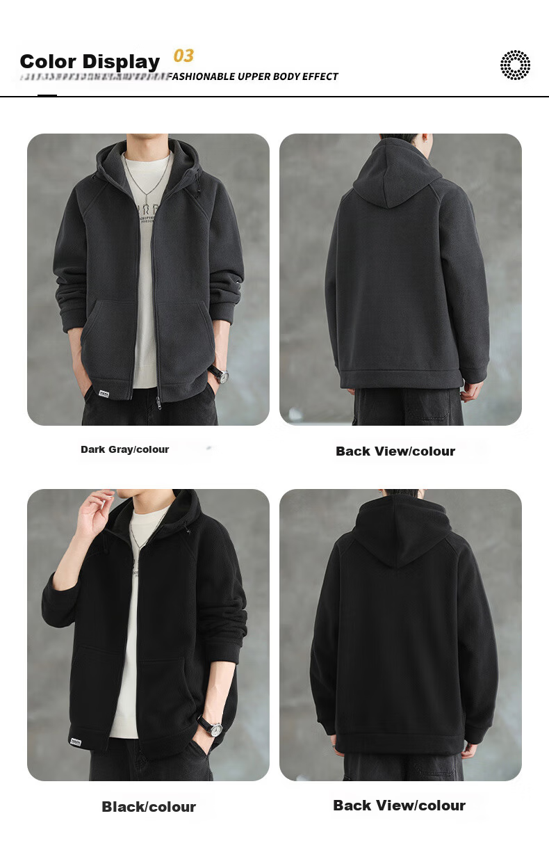 Mark Fairwhale Men's Hoodie Autumn Winter Fleece-Lined Zip-Up Jacket Loose Warm Casual Top Gray Fleece 2XL 2
